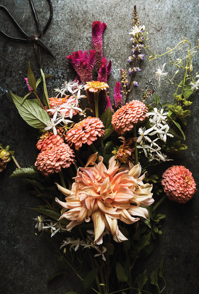 Bouquet of flowers and scissors