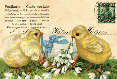 Collage with Easter chickens
