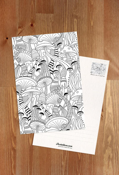 Coloring postcard - mushrooms