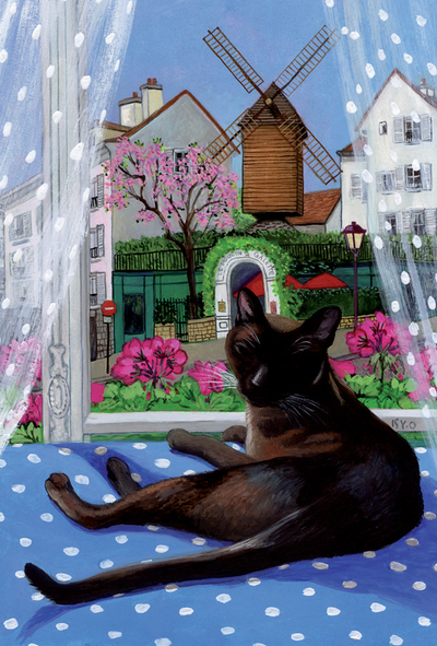 Isy Ochoa - Bisou le chat et le moulin de la Galette à Paris