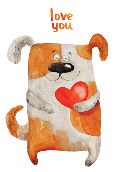 Pinted dog with a heart