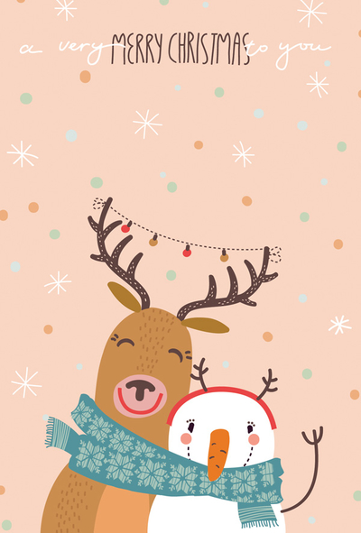 Merry Christmas - reindeer and snowman